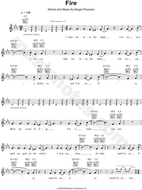 Kasabian Fire Sheet Music In C Minor Download And Print Sku Mn0085447