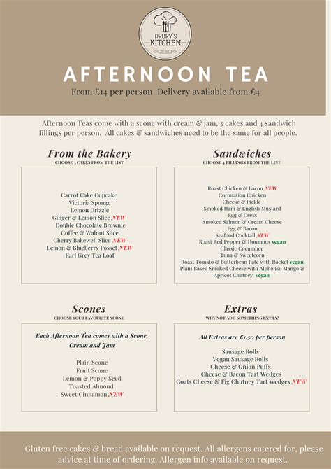 Afternoon Tea Menus Drury S Kitchen