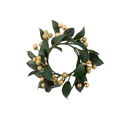 COURONNE BUIS ARTIFICIEL PAILLETTES OR 19CM VERT