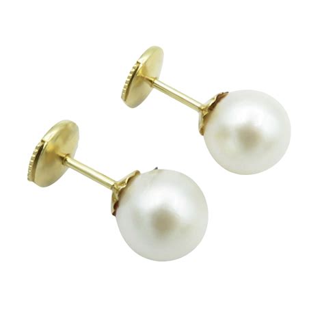 Boucles D Oreilles En Or Jaune 18k Avec Perles De Culture De 8 5 Mm Et