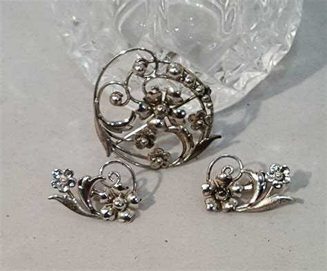 Vintage Sterling Silver Signed Ca Brooch And Earring Set Ca Earring