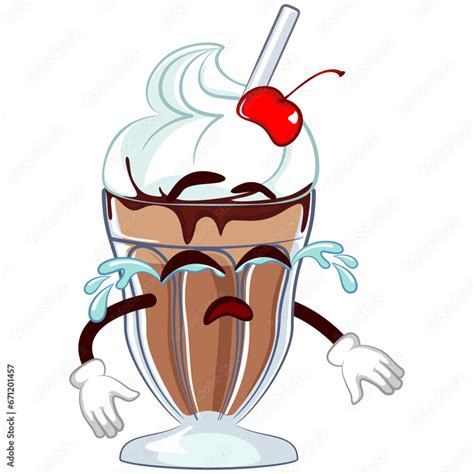 Mascot Character Of A Milkshake Glass With A Funny Crying Face