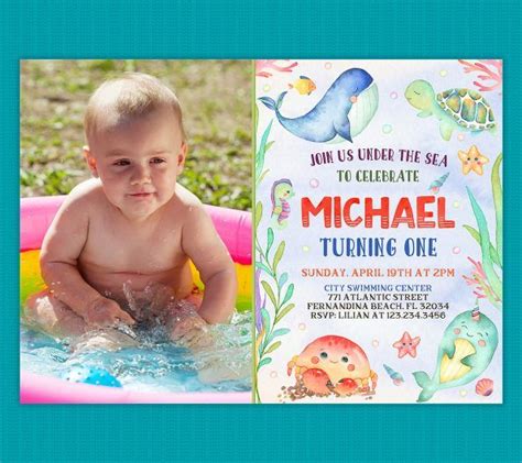 Under The Sea Birthday Invitation With Photo For Boy Perfect Party Prints Editable Party