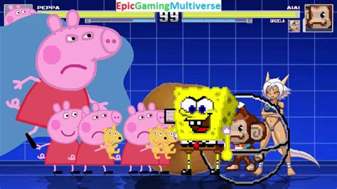 Peppa Pig Crew Vs Aiai The Monkey And Annoying Orange And Spongebob In