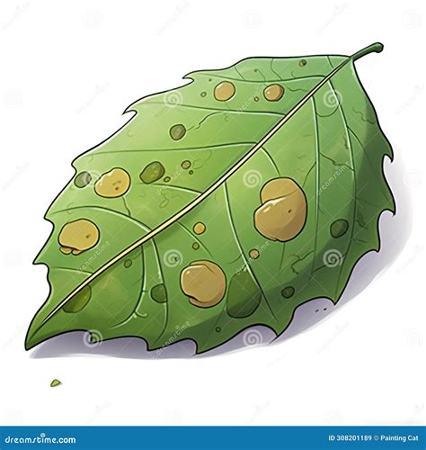 Illustration Of A Green Leaf With Holes On A White Background Stock