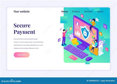 Modern Flat Isometric Design Concept Of Secure Payment Money Transfer