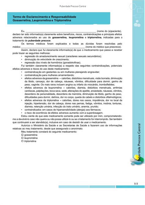 Pdf Termo De Esclarecimento E Responsabilidade Puberdade Precoce