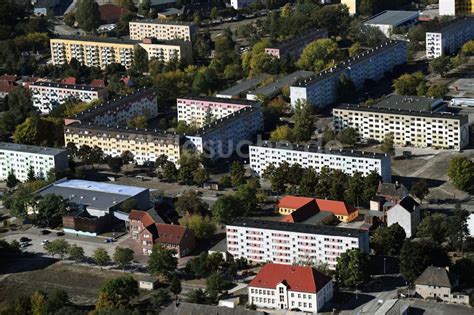 Luftbild Wittenberge Plattenbau Hochhaus Wohnsiedlung An Der