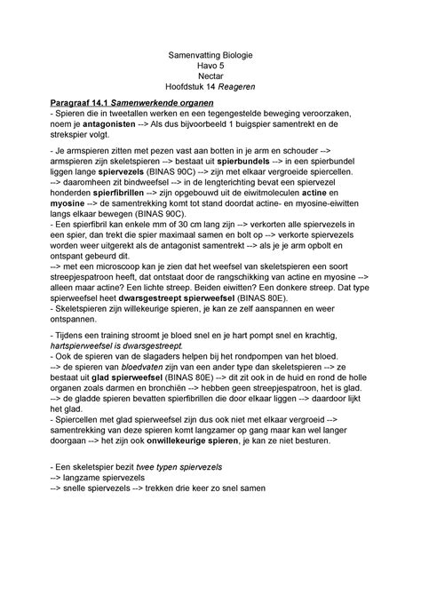 Biologie Hoofdstuk 14 Samenvatting Biologie Havo 5 Nectar Hoofdstuk