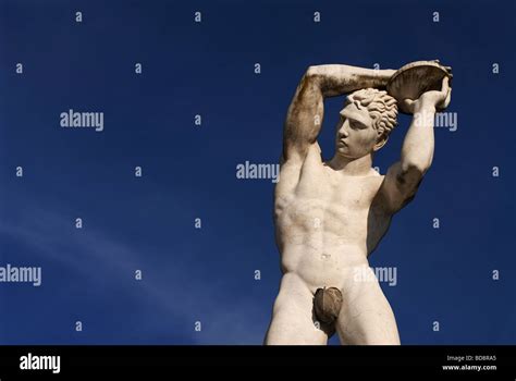 Rome Italy Giant Marble Statues Of Naked Male Athletes In The Fascist