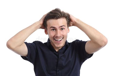 Surprised Happy Man Smiling With Hands On Head Stock Image - Image ...