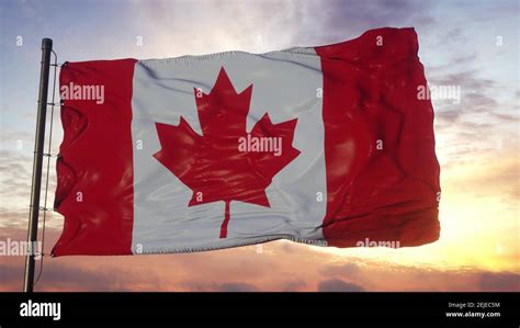 Flag Of Canada Waving In The Wind Against Deep Beautiful Sky 3d