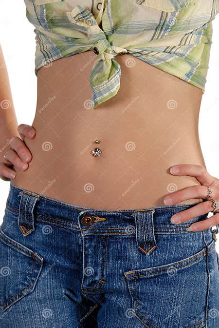 Slim Active Stomach Of Model Stock Image Image Of Button Midriff