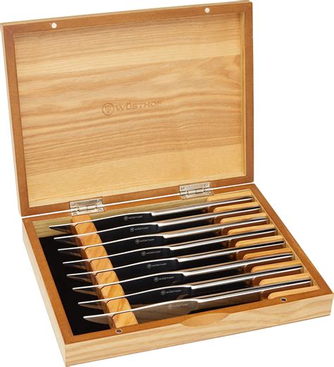 Wusthof 8 Piece Stainless Steel Steak Knife Set With Wooden T Box Boxed Knife