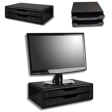 Suporte Para Monitor De Mesa Gavetas Escrit Rio Ergon Mico Mdf Black