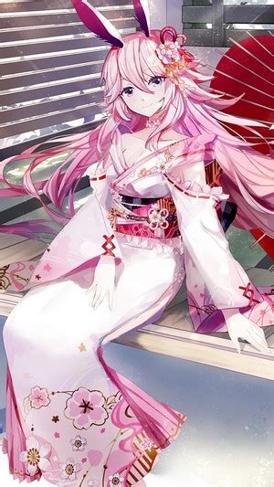 Anime Girl Kimono Pink Hair Yae Sakura Honkai Impact Rd K Hd