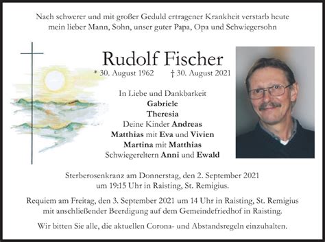 Traueranzeigen Von Rudolf Fischer Trauer Merkur De