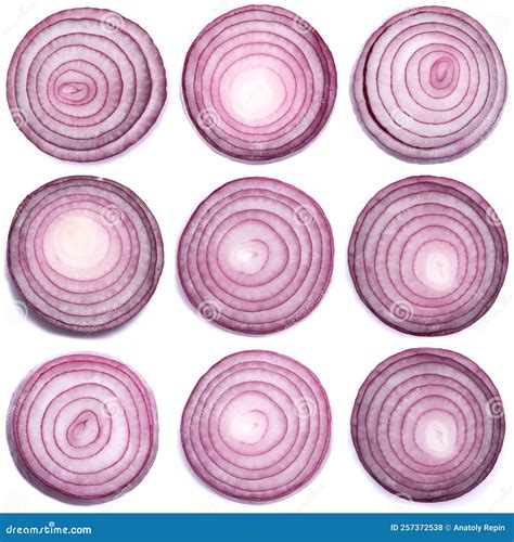 Round Slices Of Red Onion Isolated On White Background Stock Photo