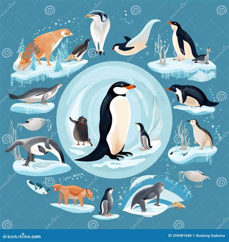 Animals of the Set of Polar Mammals and Birds Stock Illustration ...