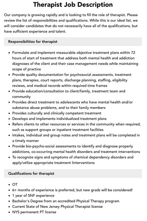 Therapist Job Description Velvet Jobs