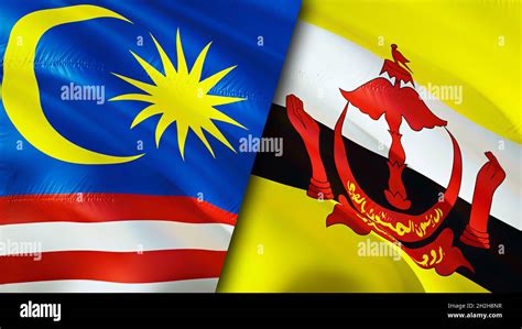 Malaysia And Brunei Flags 3d Waving Flag Design Malaysia Brunei Flag