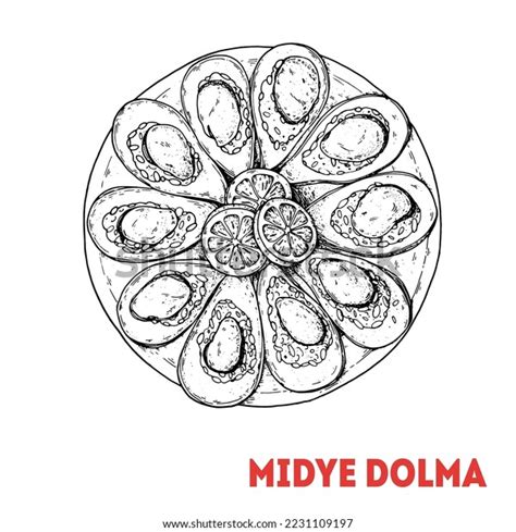 Midye Dolma Sketch Turkish Food Hand Stock Vector Royalty Free