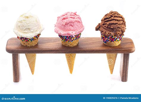 Scoops Classic Vanilla Strawberry And Chocolate Ice Cream Flavors In