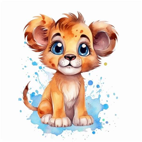 Premium AI Image | Watercolor drawing of a lion cub