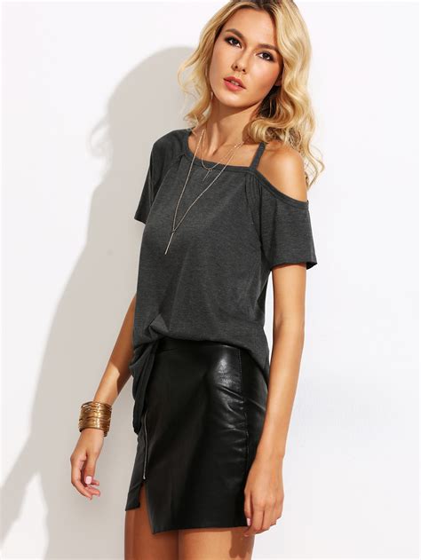 Asymmetric Cold Shoulder T Shirt Shein Sheinside