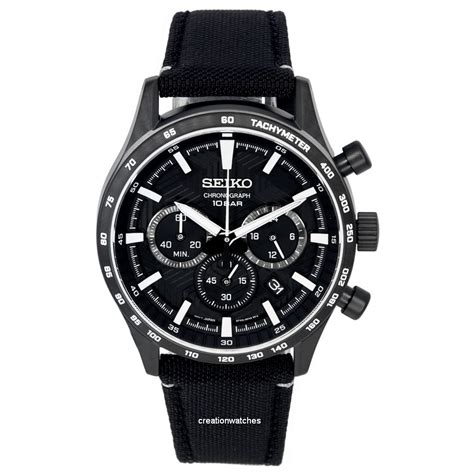 Seiko Urban Sports Chronograph Nylon Strap Black Dial Quartz Ssb