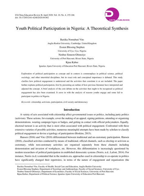 Pdf Youth Political Participation In Nigeria A Theoretical Synthesis