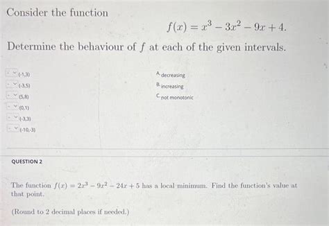 Solved Consider The Function F X X3−3x2−9x 4 Determine The