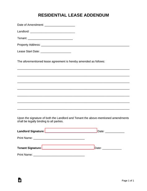 Free Residential Lease Addendum Template Pdf Word Eforms