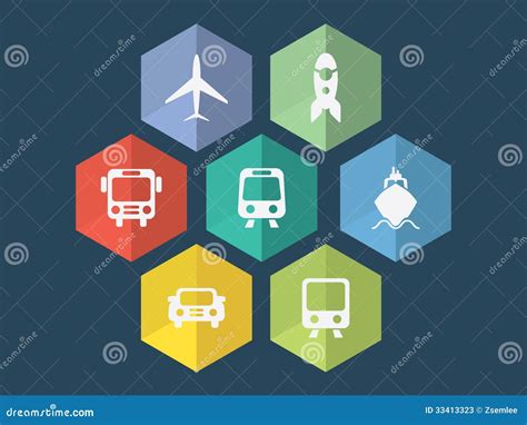 Flat Design Transport Icons Stock Vector Illustration Of Planning