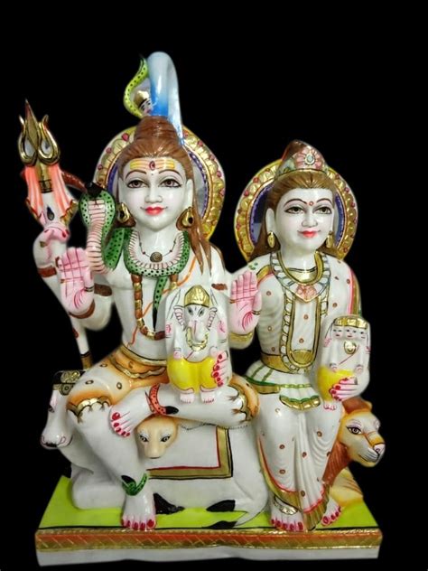 Multicolor Painted 15 Inch Marble Shiv Parivar Statue For Worship At