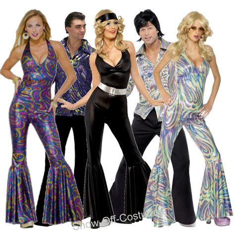 1970s Disco Fever Mens And Ladies Fancy Dress Costumes Size Small