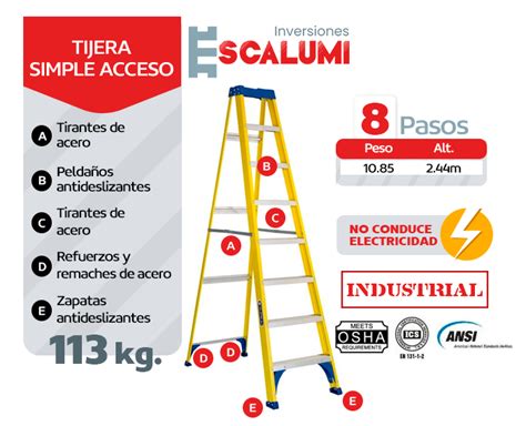 Escalera Tijera De Simple Acceso Fibra De Vidrio Pasos Inversiones