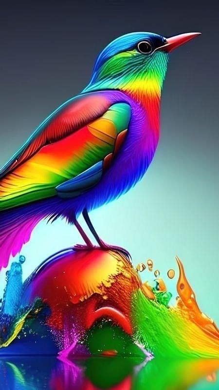 A Colorful Bird Sitting On Top Of A Rainbow Colored Object