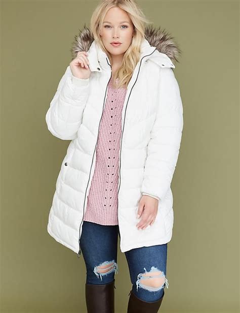 Fur Trim Hooded Puffer Jacket White White Winter Jacket Plus Size