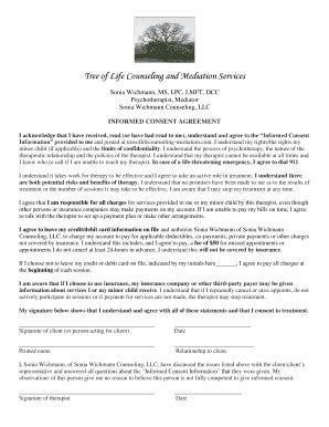 Fillable Online Informed Consent Agreement Tree Of Life Counseling