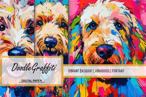 Vibrant Basquiat Labradoodle Portrait Graphic By Canvas Elegance