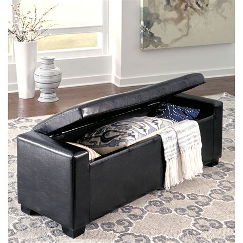 Signature Design By Ashley Benches Upholstered Storage Bench In Black