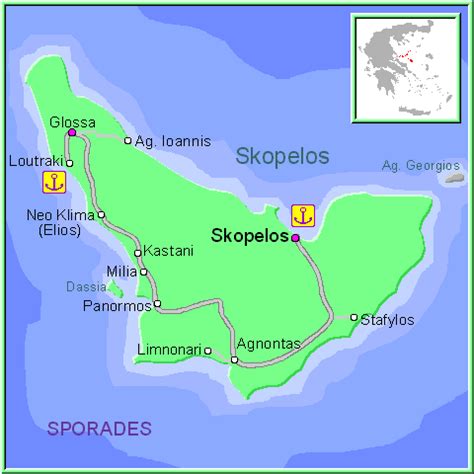 Skopelos map GREECE - Detailed map of Skopelos island