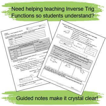Geometry Worksheet and Guided Notes - Inverse Trigonometric Functions