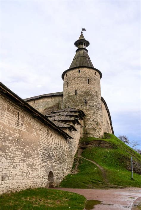 Square Round Tower Kremlin Towers Pskov Fortress Wall A Beautiful