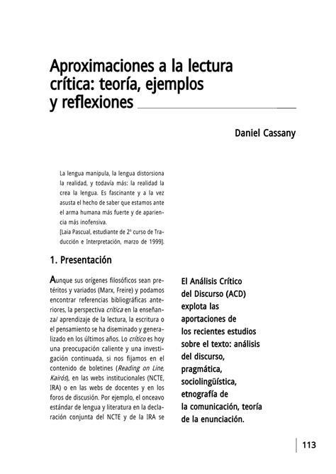 PDF Aproximaciones a la lectura crítica teoría ejemplos y reflexiones