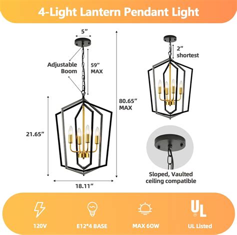 Wjshome L Mpara Colgante De Farol Luces Doradas De Granja Moderna