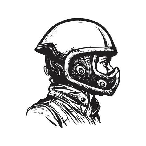 Man With Full Face Motocross Helmet Vintage Logo Concept Black And