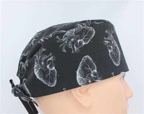 Mens Scrub Hat Or Surgical Cap Cardiac Heart Ekg On Black Or White Etsy