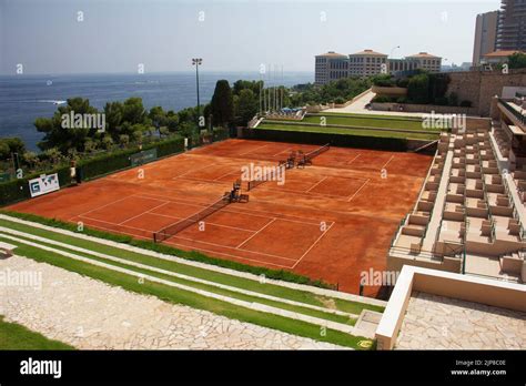 An aerial shot of the Tennis Monte-Carlo country club in France with a ...